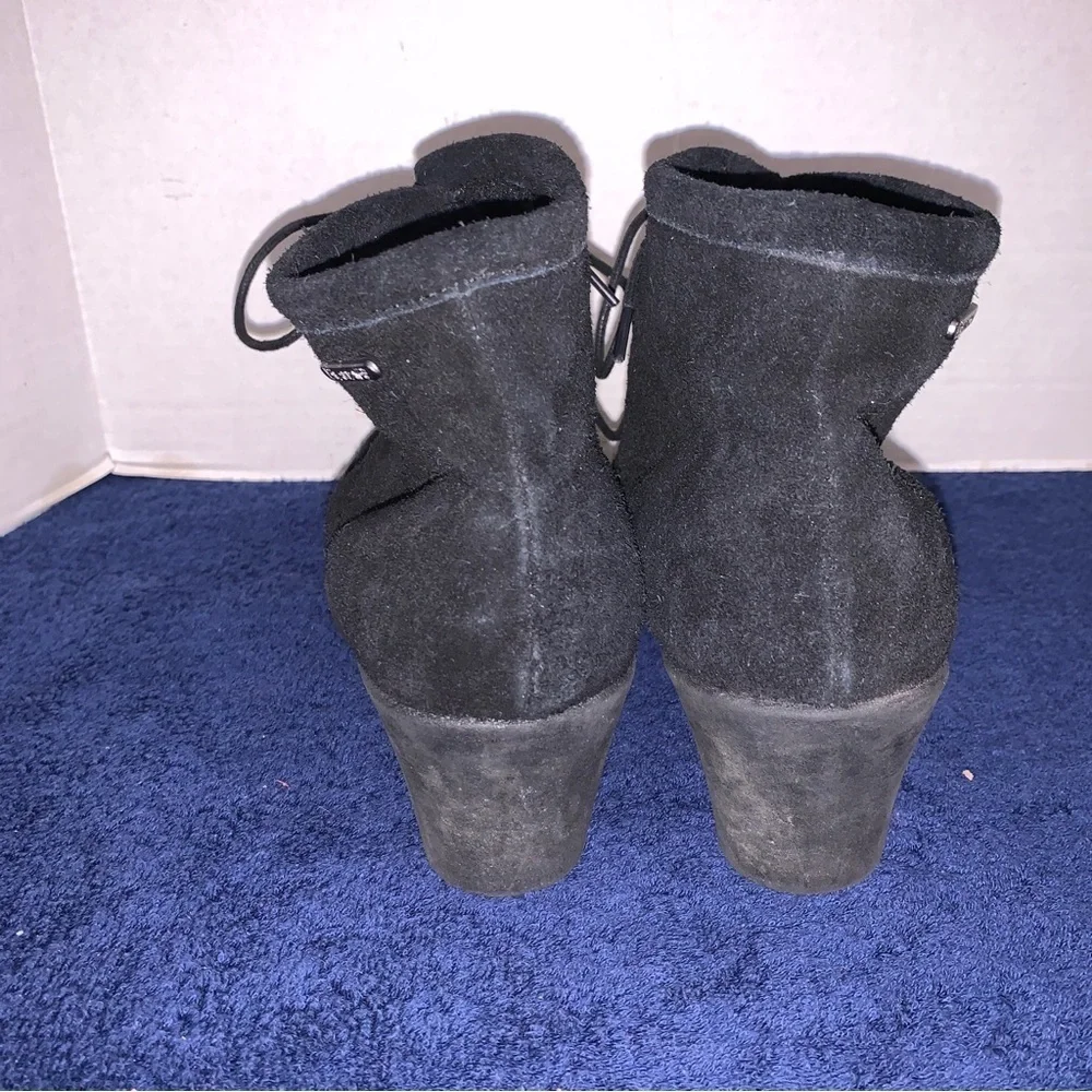 Bearpaw Angelina Wedge Ankle Boots Booties Black Suede Leather Women’s Size 10